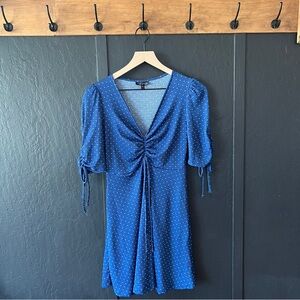 Topshop Blue Polka Dot Ruched Dress